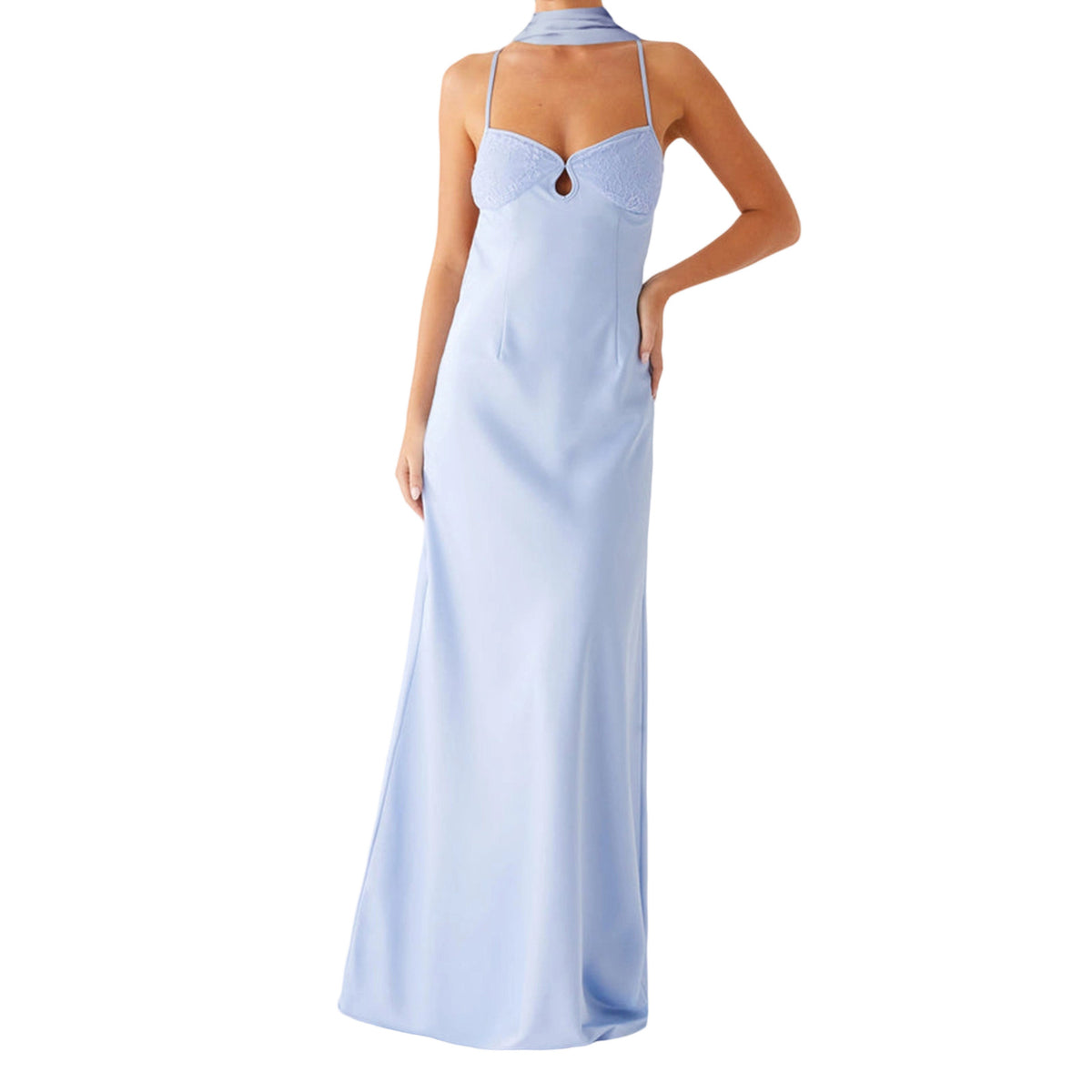 Elegant Satin V-Neck Tie-Back Long Dress