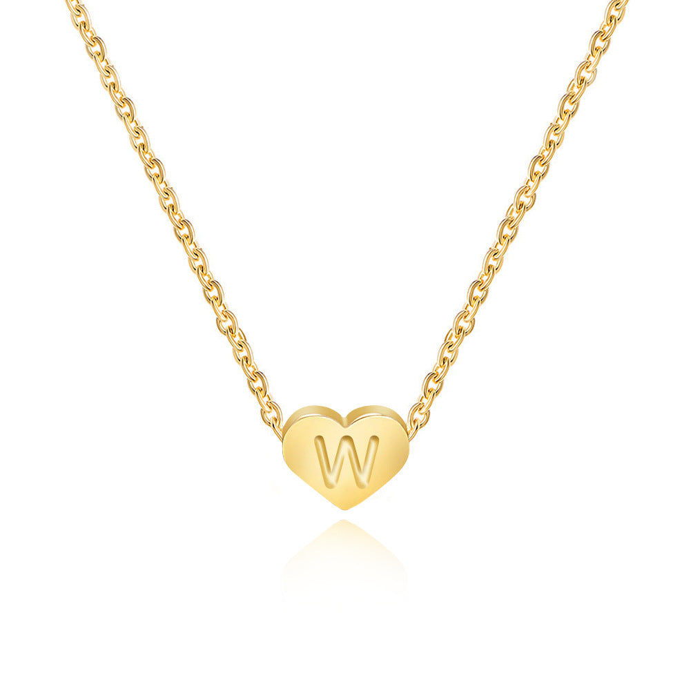 Stainless Steel Heart Letter Pendant Necklace