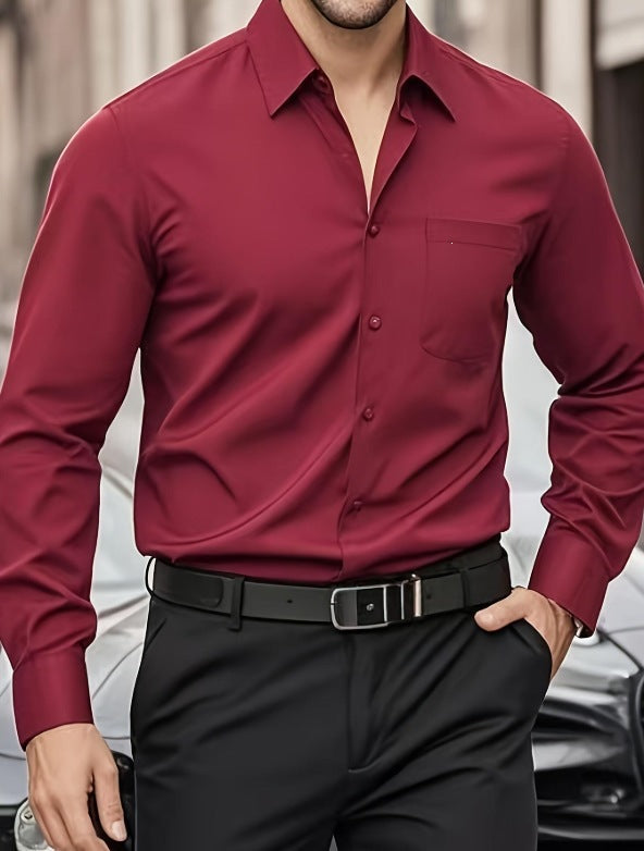 Digital Print Long-Sleeve Men's Slim-Fit Casual Shirt