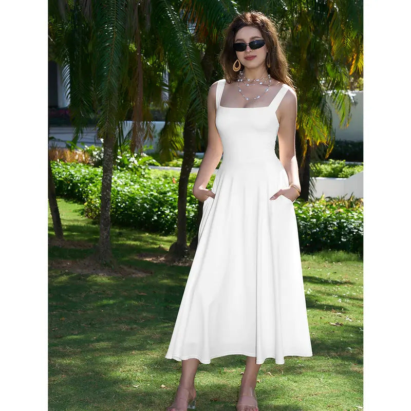 Elegant Square Neck Chiffon Dress