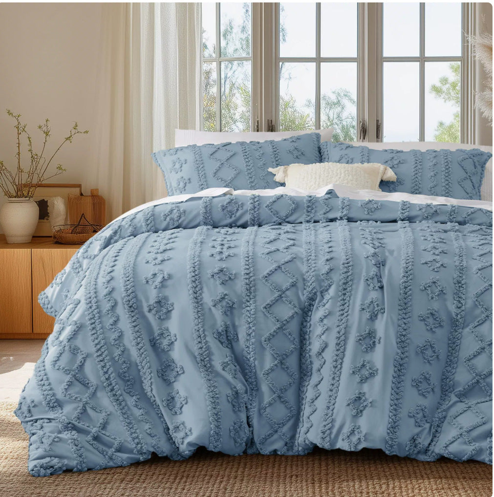Brushed Solid Color Tufted Bohemian Bedding Set