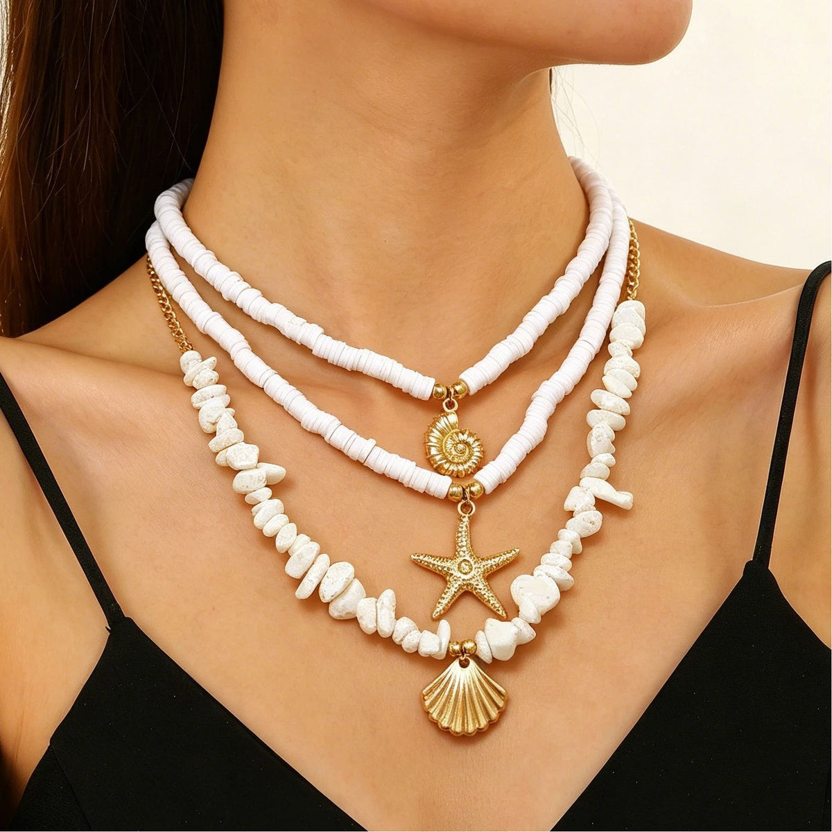 Layered Shell Pearl Starfish Pendant Bohemian Necklace