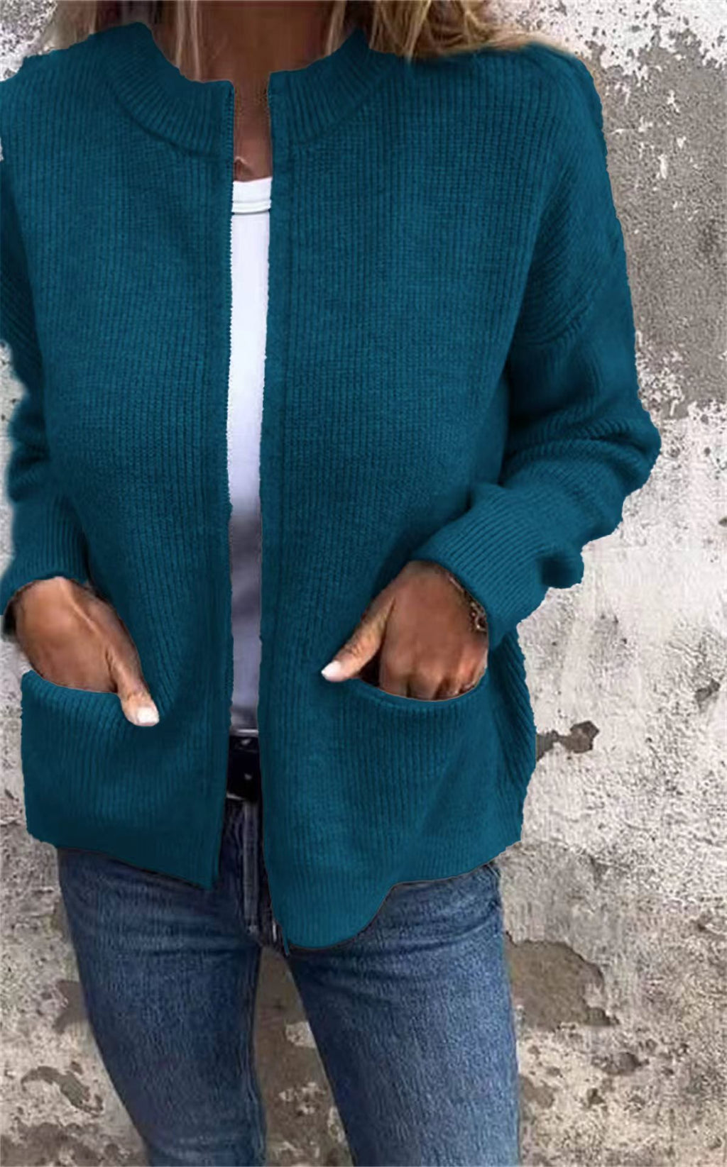 Casual Fashion Solid Color Pocket Cardigan Jacket