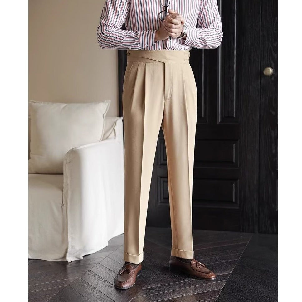 High-Waisted Mens Business Casual Trousers