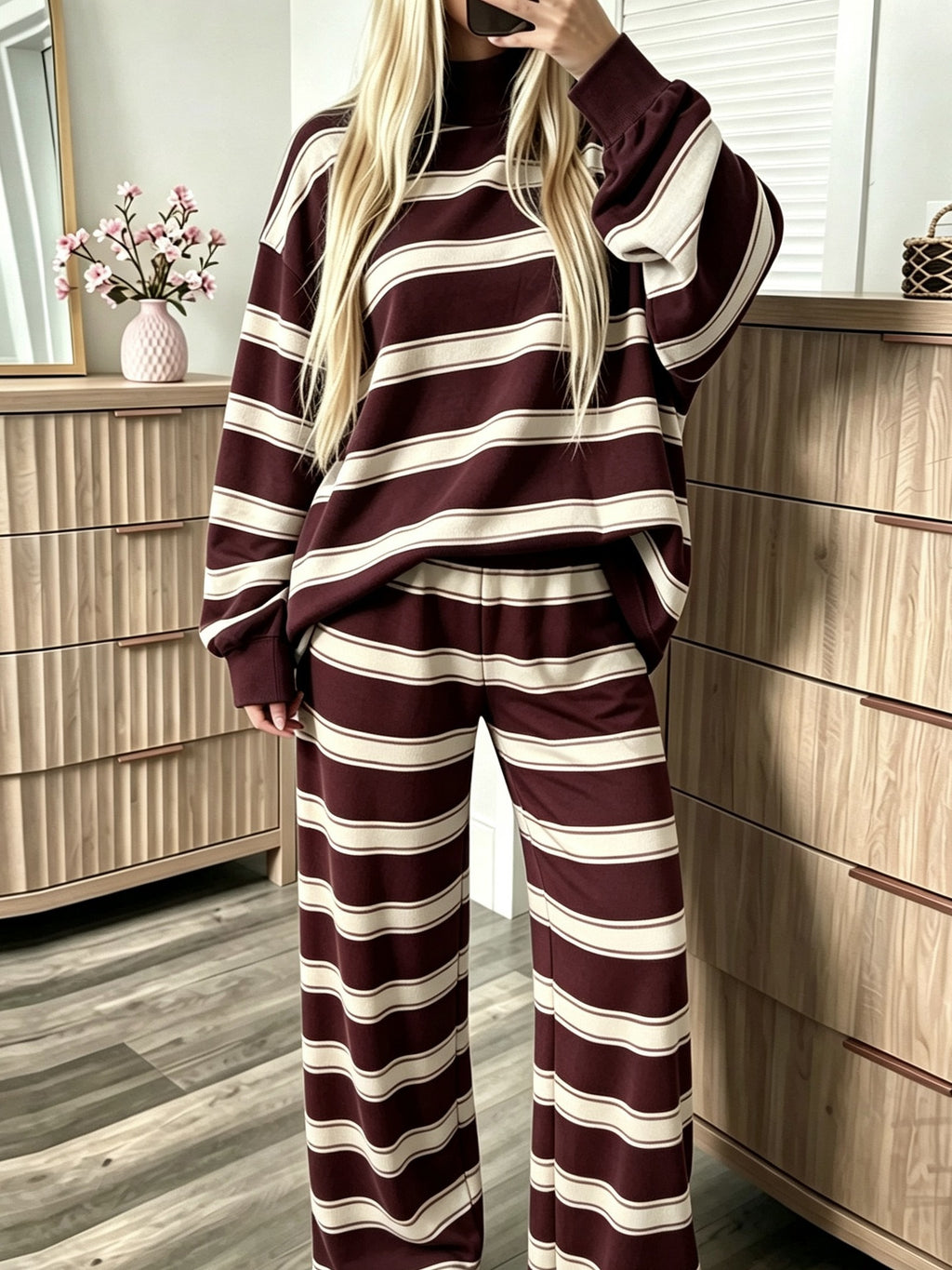 Striped fashion casual simple ladies suit
