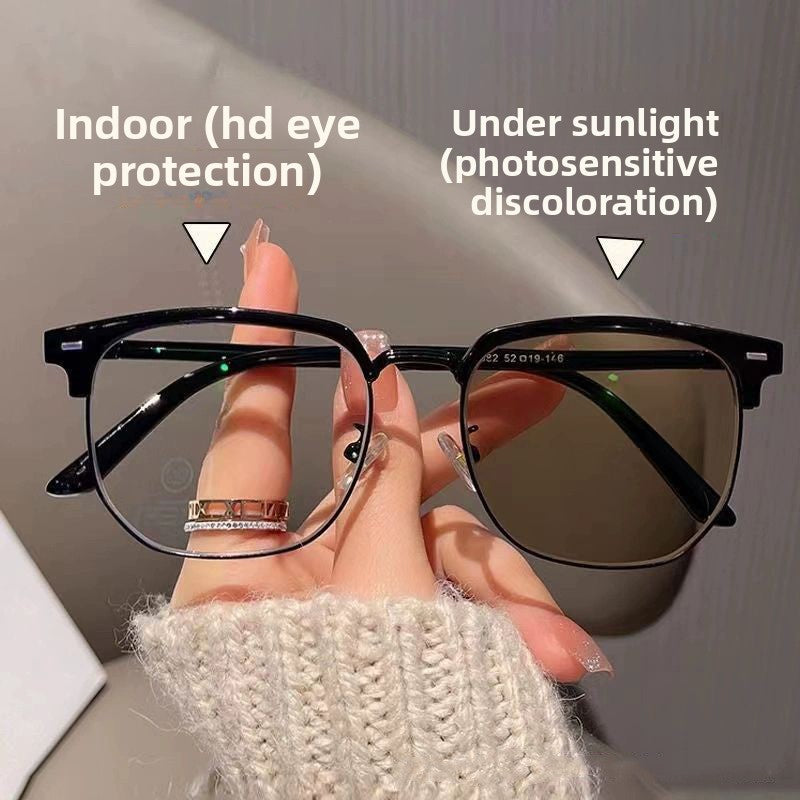 Photochromic Half-Frame Glasses with Anti-Blue Light
