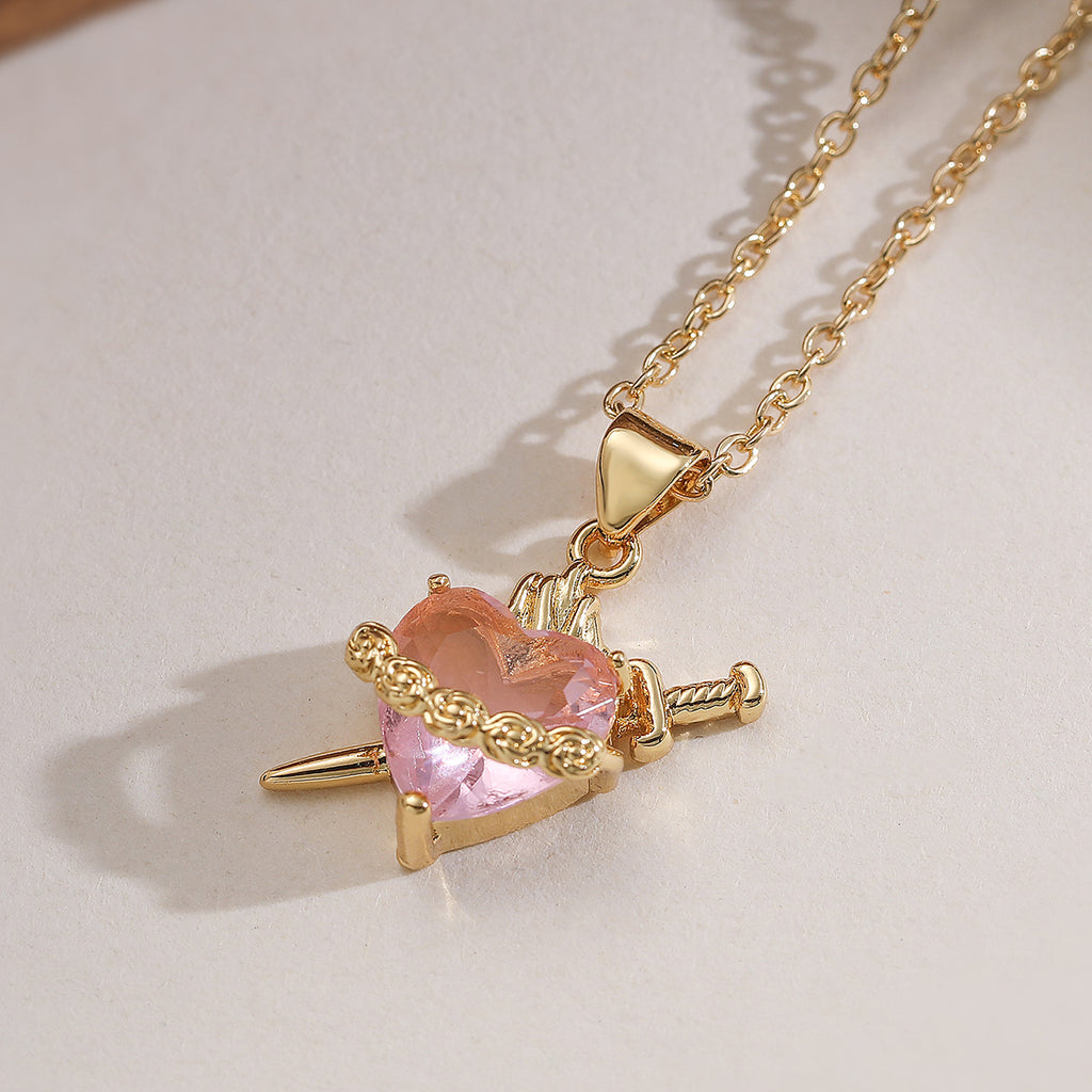 Copper Plated Zircon Heart Pendant Necklace