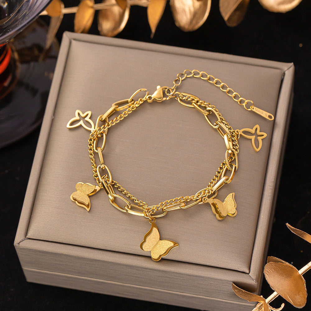 Women's Titanium Steel Inlaid Charm Bracelet Versatile Fashion Jewelry