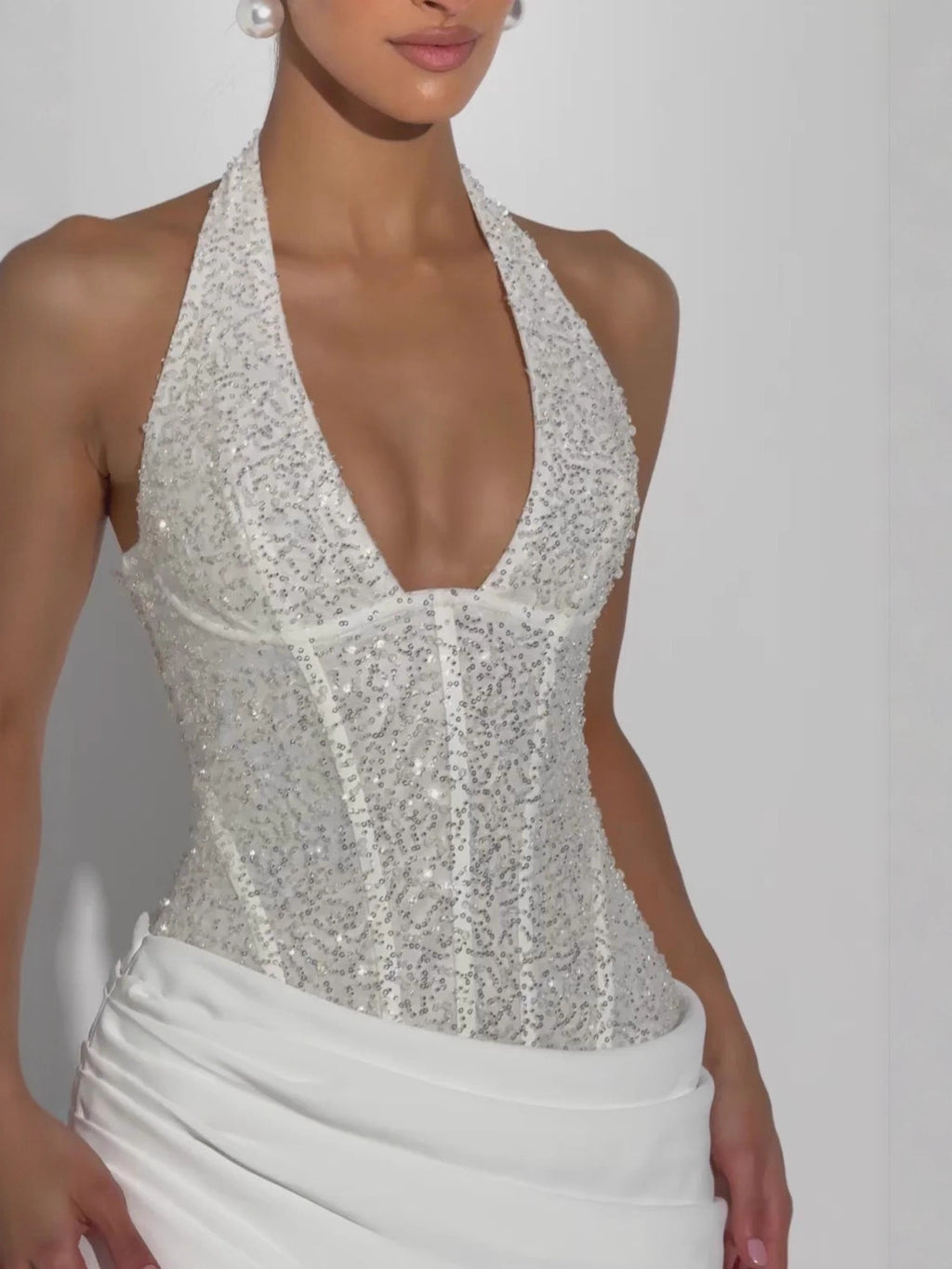Elegant Sequin Halter Neck Evening Gown