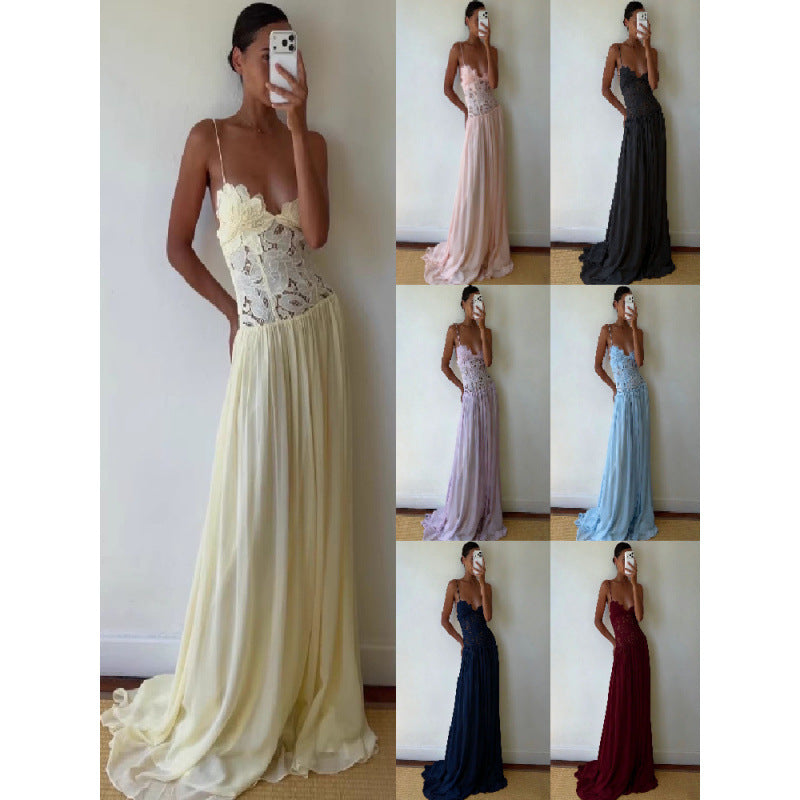 Embroidered Lace Chiffon Long Dress