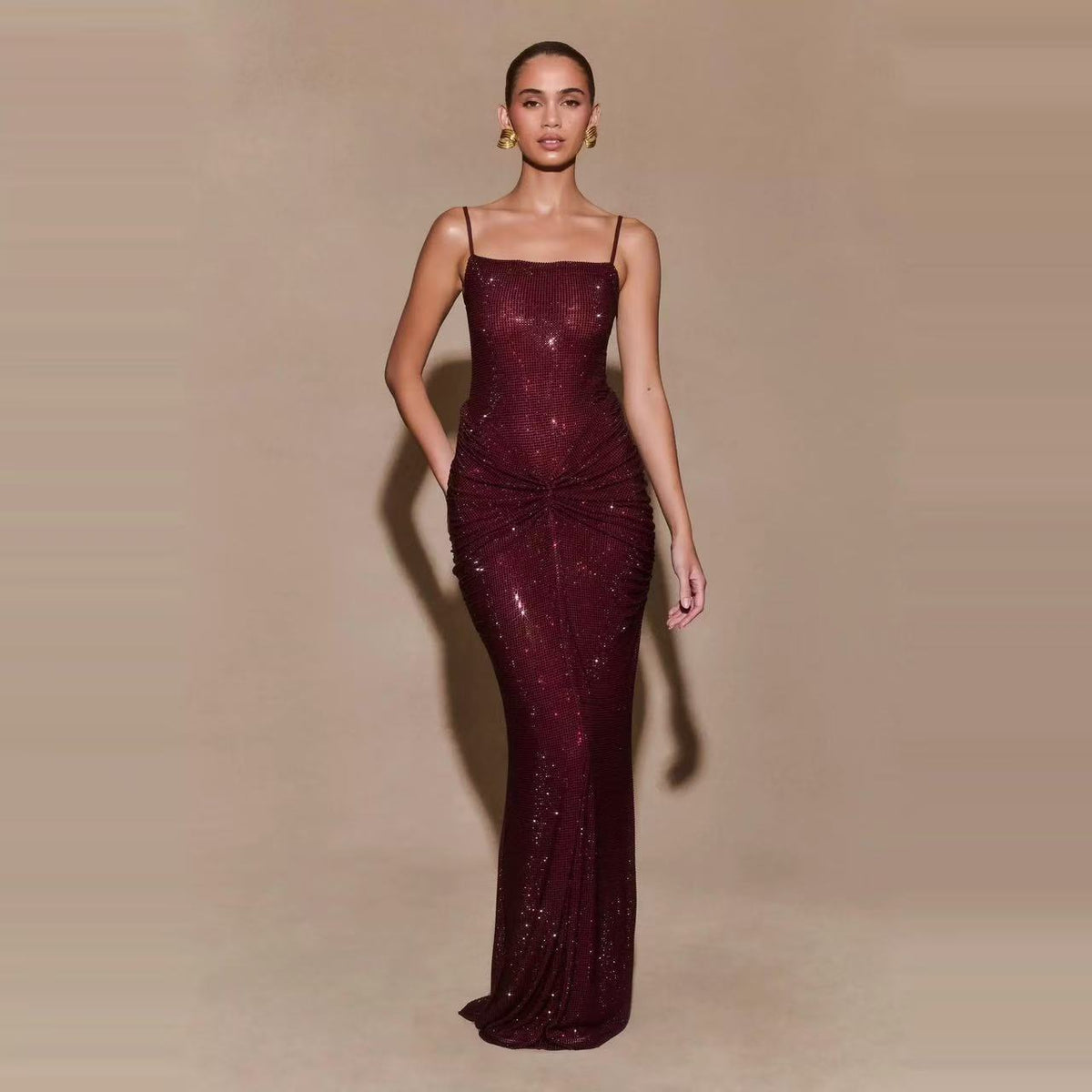 French Sling Backless Gathered Dress