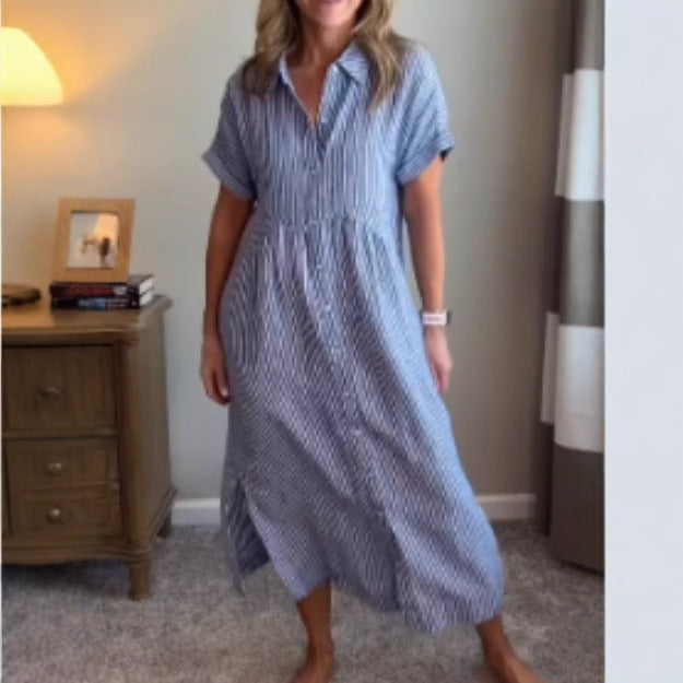Womens Striped Short Sleeve Shirt Dress