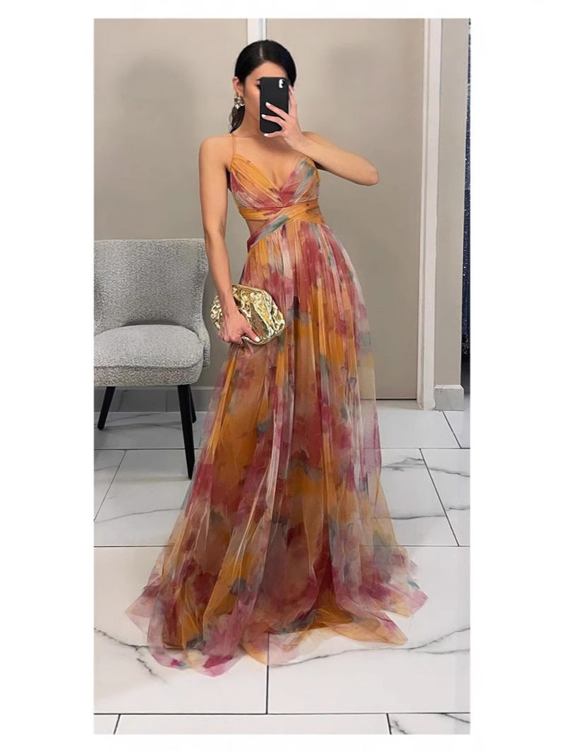 Printed Strap Dress Ins Vacation Casual Party Dress
