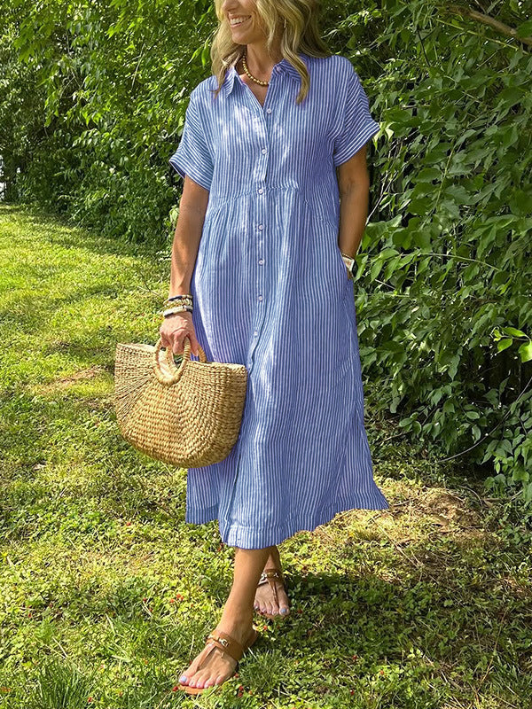 Women Striped Short Sleeve A-Line Dress
