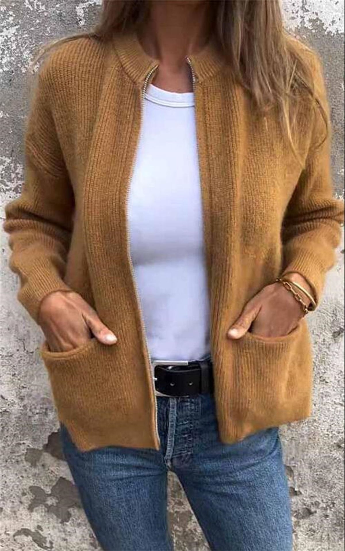 Casual Fashion Solid Color Pocket Cardigan Jacket