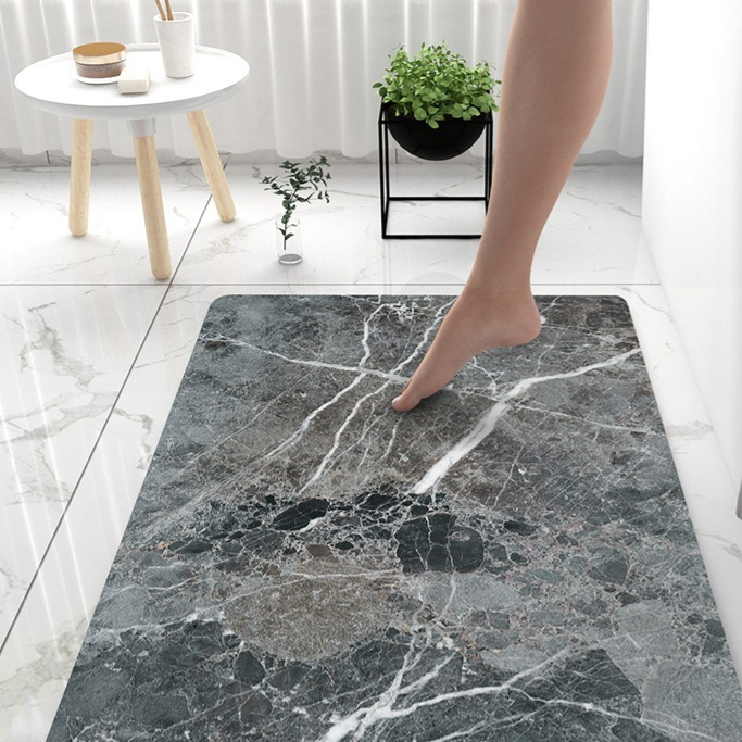 Marble Pattern Bathroom Floor Mat Soft Diatomaceous Earth Non-Slip Quick Drying Mat