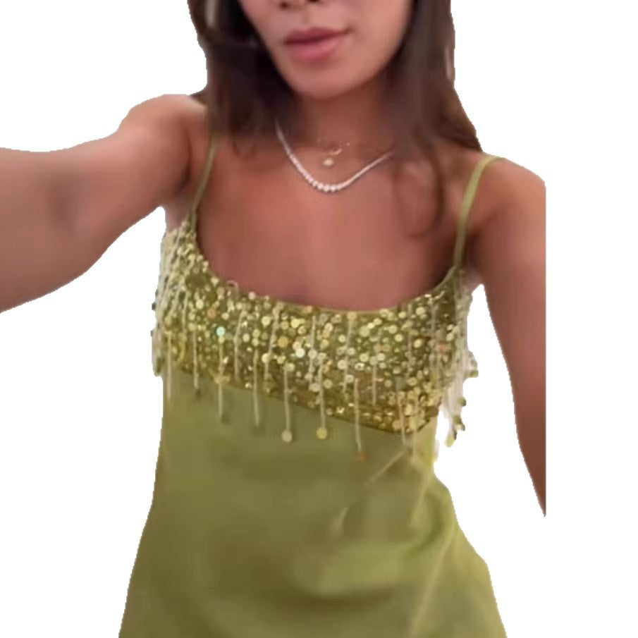 Women's Sequin Tassel Slip Dress
