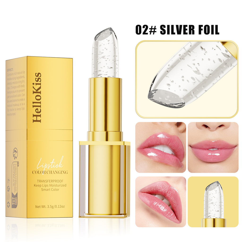HelloKiss Moisturizing Color Changing Lipstick with Gold and Silver Foil Packaging for Natural Lip Care