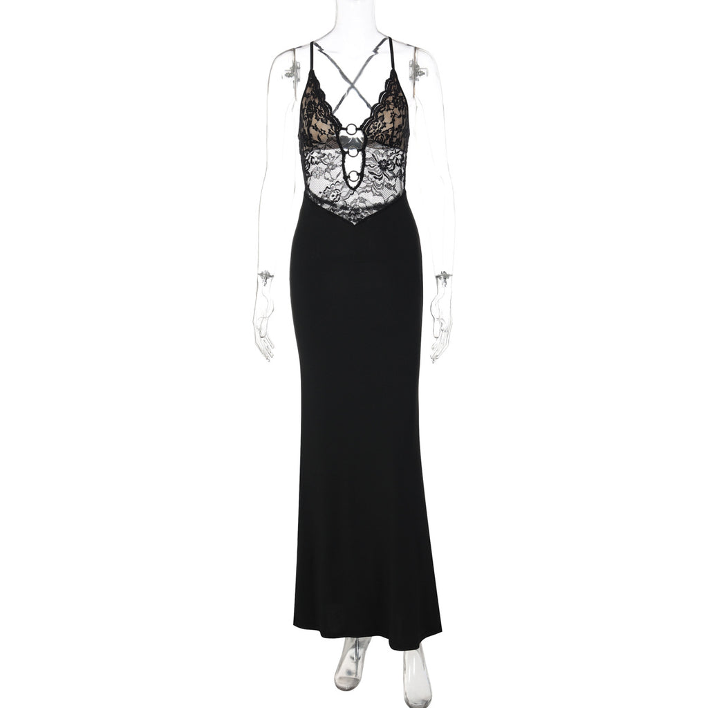 Fashionable halter top long dress
