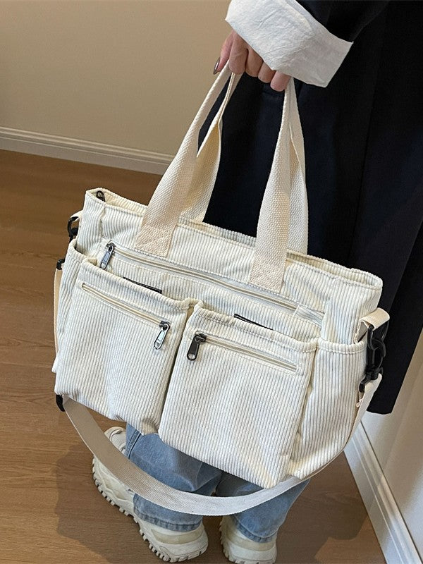 Large-capacity pile fabric shoulder bag for traveling