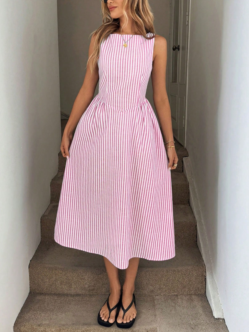 Vertical Stripe Sleeveless Dress