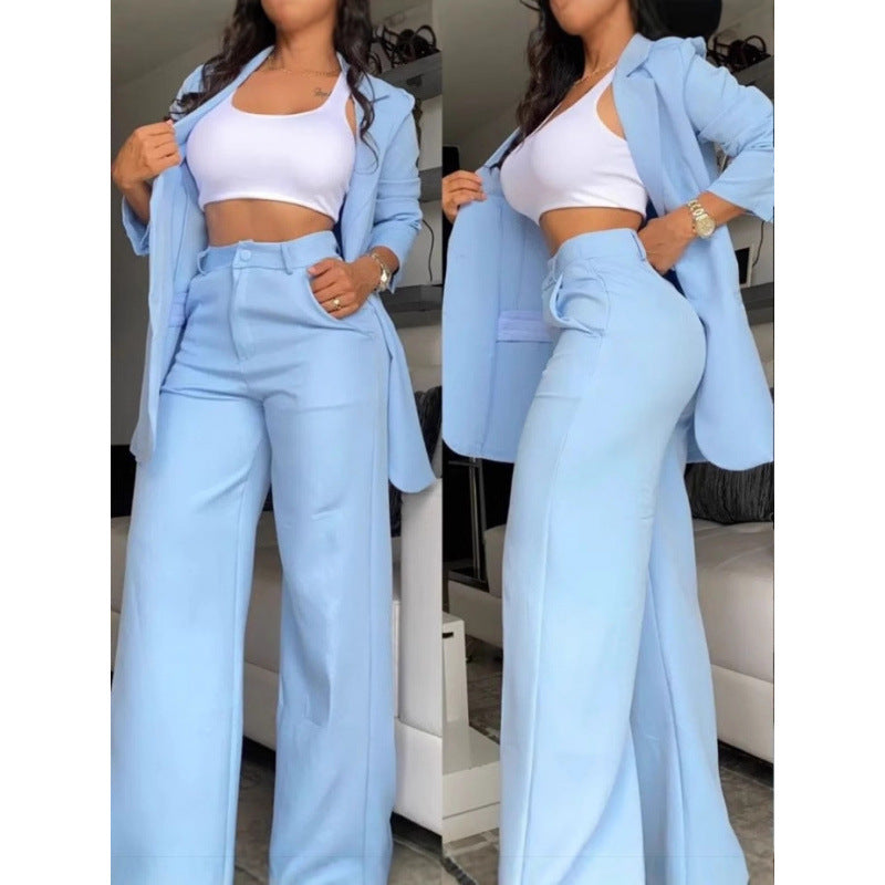 Women?s Solid Color Split Sleeve Lapel Pocketed Suit Set