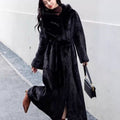 Extra-Long Faux Fur Hooded Coat with Belt for Women