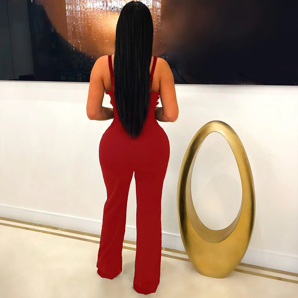 Womens V-Neck Sleeveless Slim-Fit Jumpsuit Sexy Bodycon Romper
