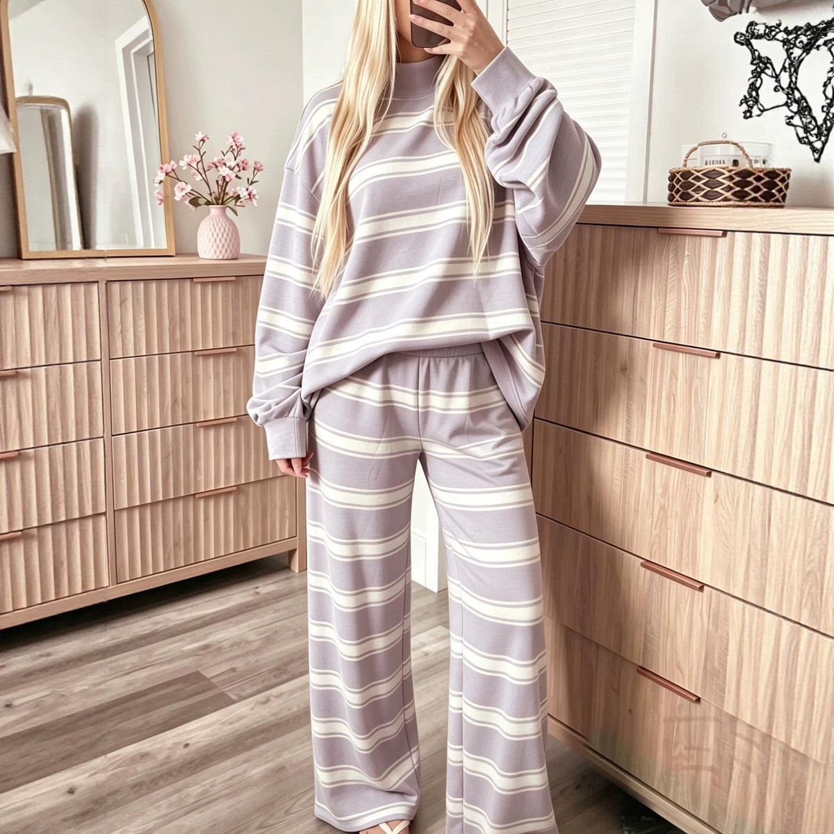 Striped fashion casual simple ladies suit
