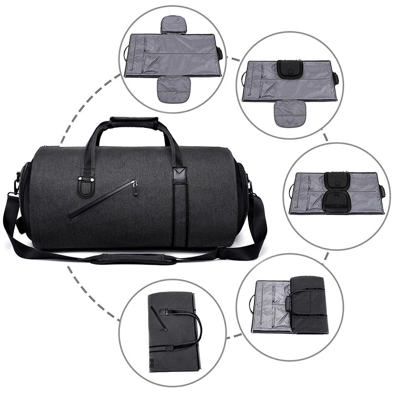 Portable folding bag with separate dry and wet compartments