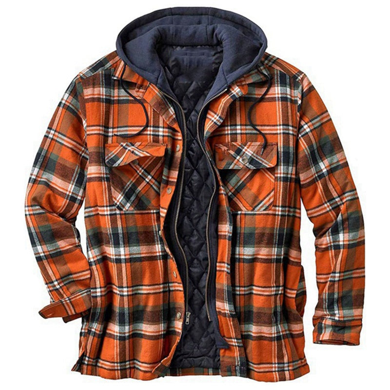 Mens Plaid Hooded Quilted Jacket