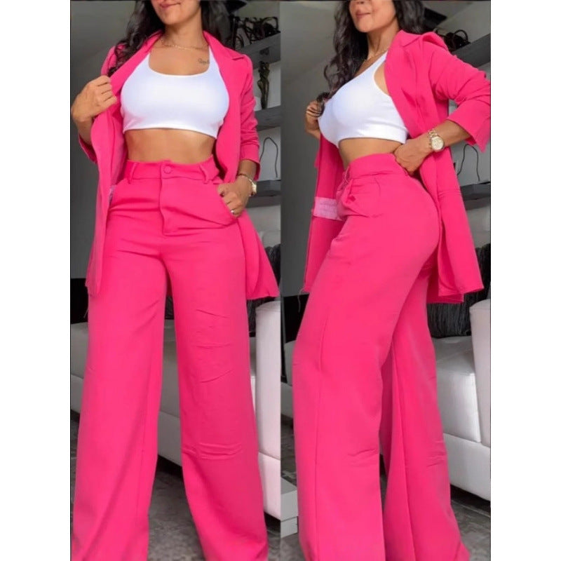 Women?s Solid Color Split Sleeve Lapel Pocketed Suit Set