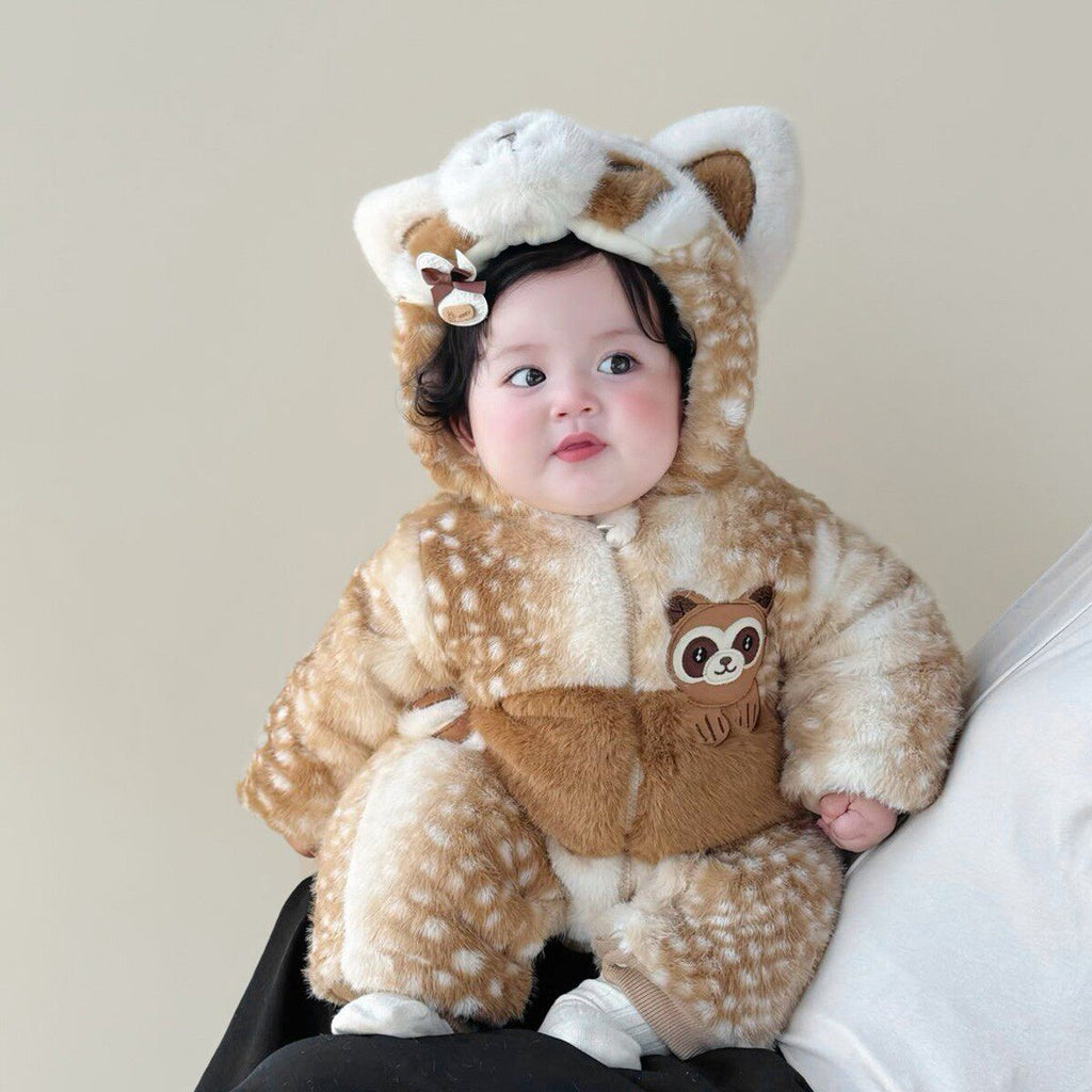 Fleece-Lined Baby Romper with Animal Design