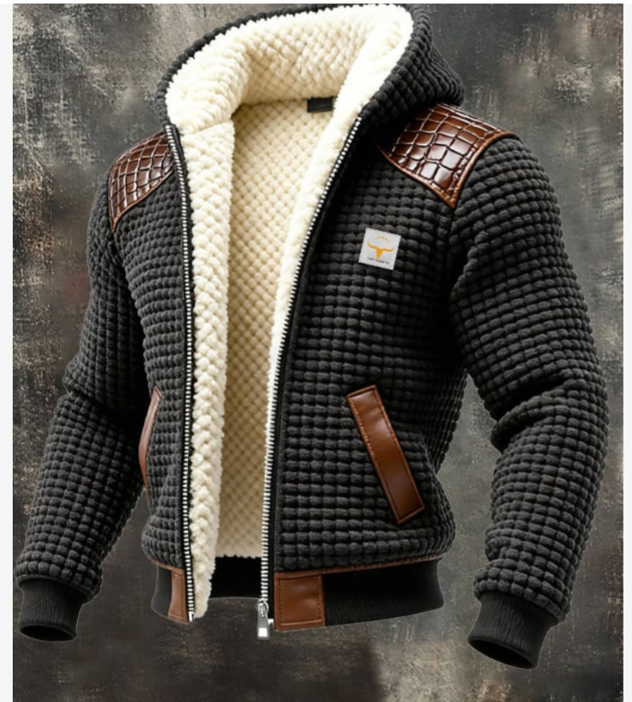Men's Fleece Lined Hooded Zip Up Jacket Windproof Warm Winter Coat
