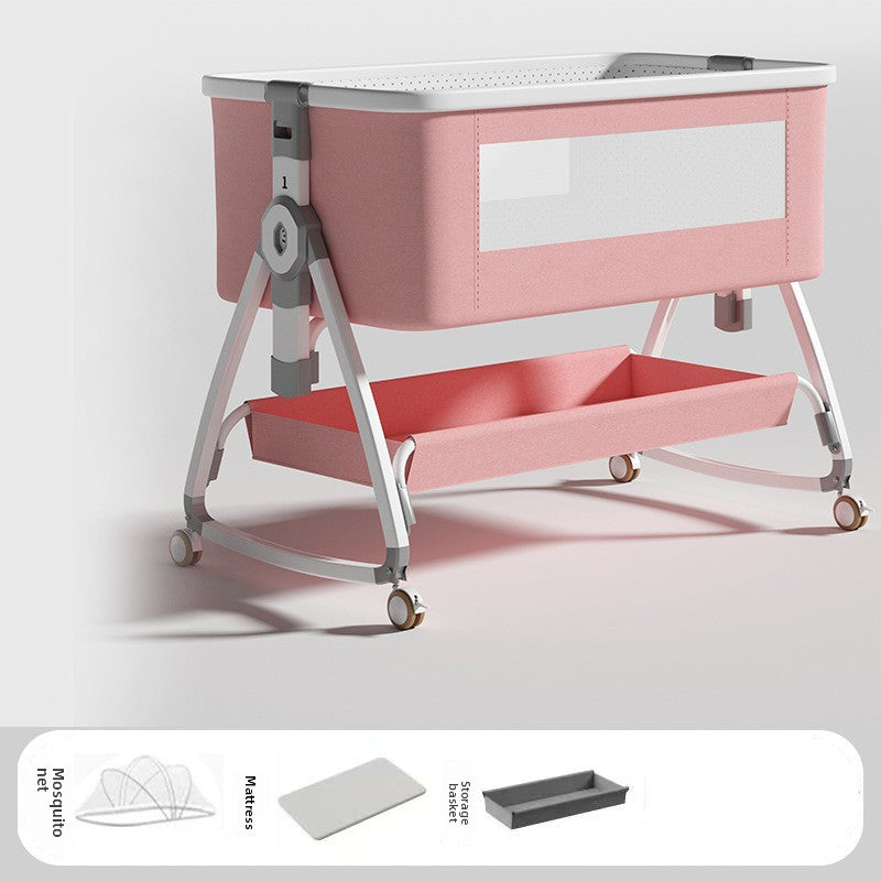 Baby Crib Multifunctional Mobile Foldable Changing Table Splicing Large Bed