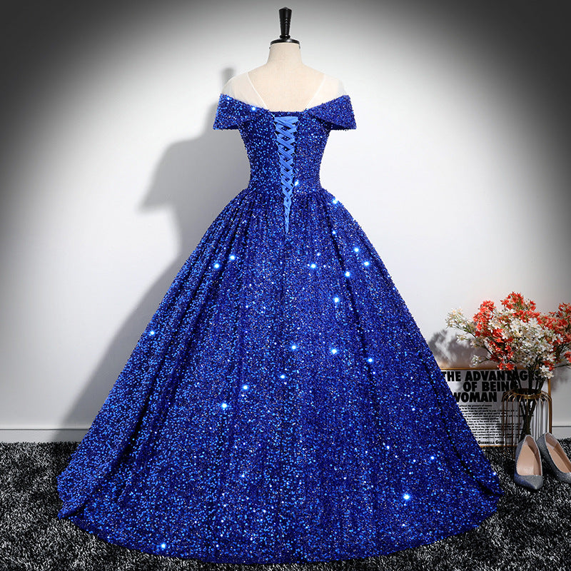 One-shoulder evening dress with sequins