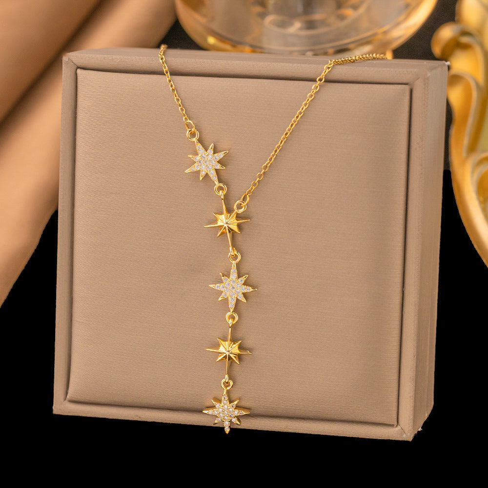 Dazzling Star and Floral Titanium Steel Necklace