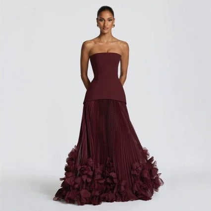 Strapless and figure-hugging long evening dress
