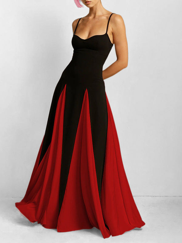 Women's Suspender Contrast Color Dress