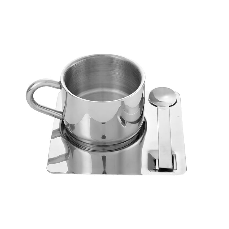 Stainless Steel Coffee Cup Set with Spoon and Base