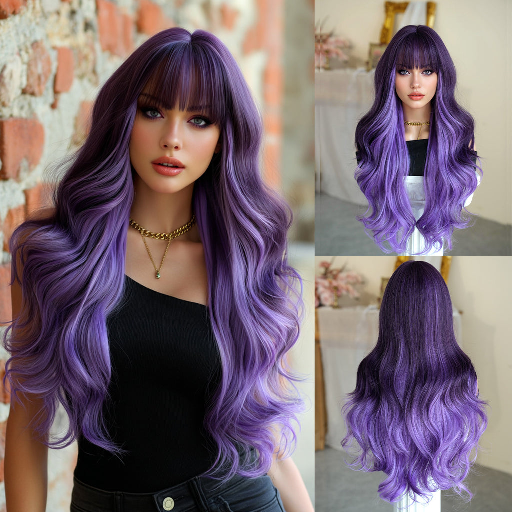 Gradient Color Wavy Synthetic Wig with Bangs