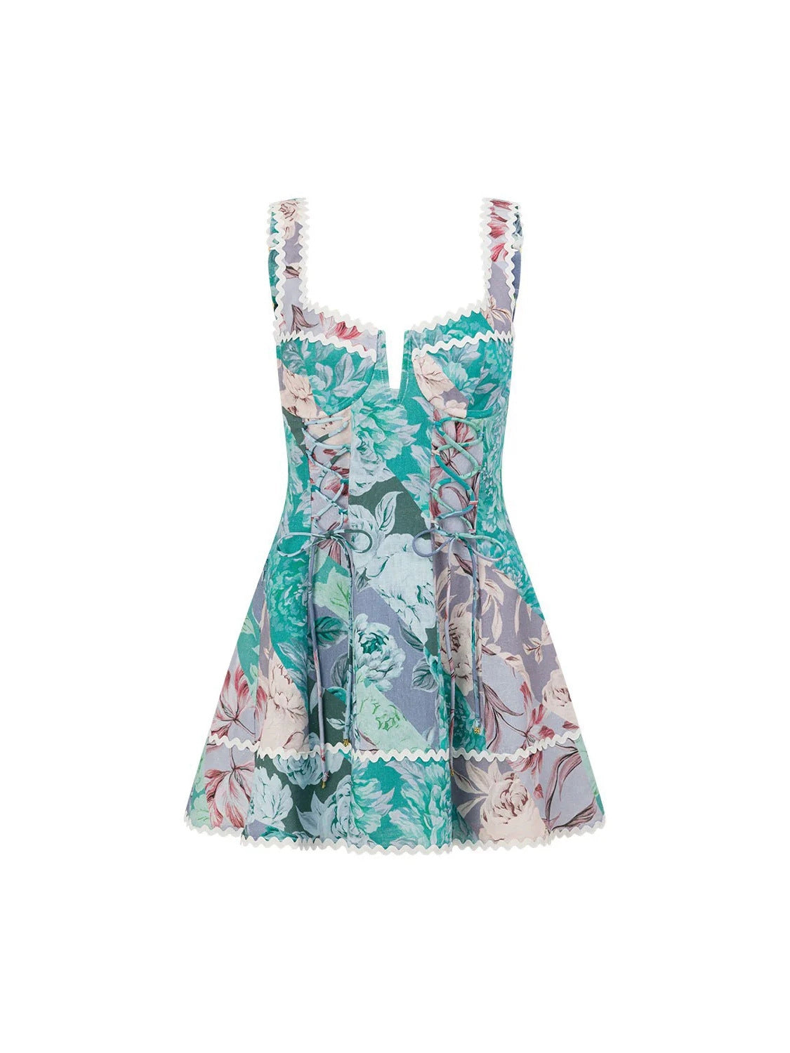 Linen Sleeveless Spaghetti Strap Floral Midi Dress