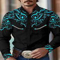 Digital Print Long-Sleeve Men's Slim-Fit Casual Shirt