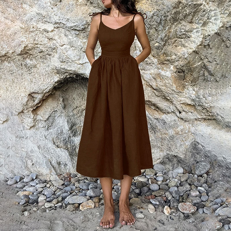 Womens Backless V-Neck Dress