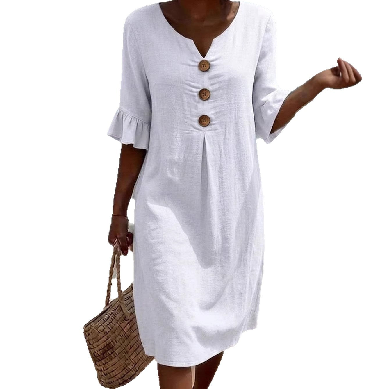 Womens V-Neck Linen Blend Dress