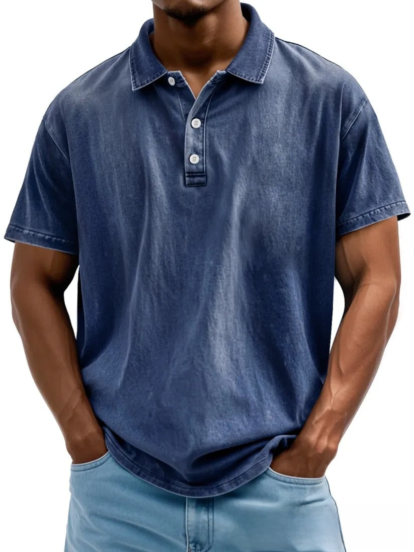 Men's Retro Washed Pure Cotton Casual Versatile Short-Sleeve Button-Down T-Shirt