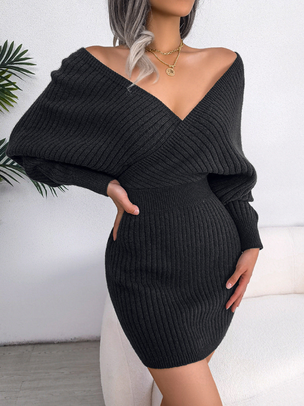 Womens Bodycon Batwing Sleeve Dress