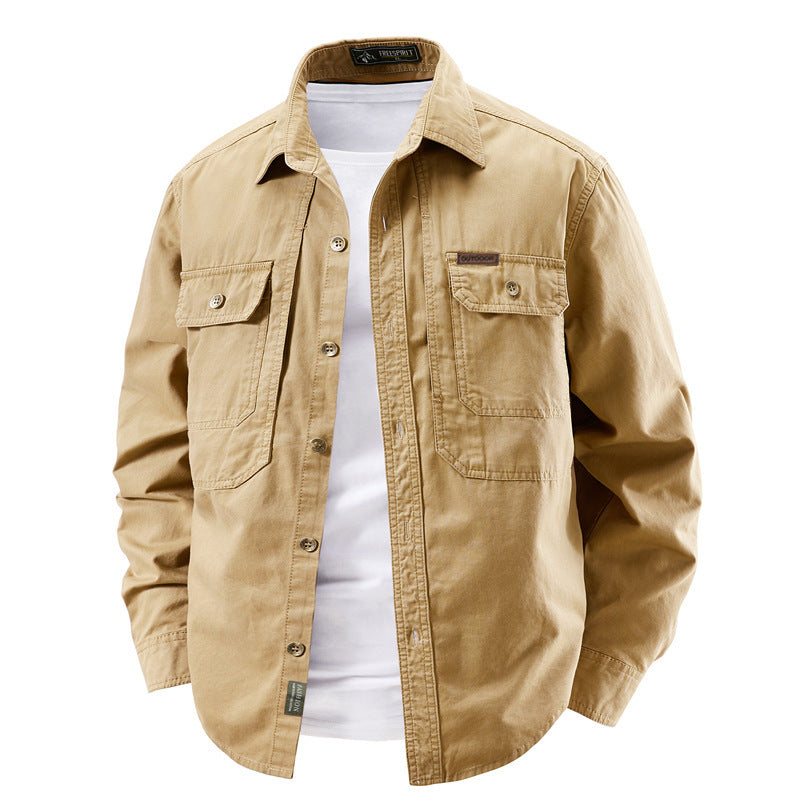 Men's Long Sleeve Lapel Collar Cotton Shirt