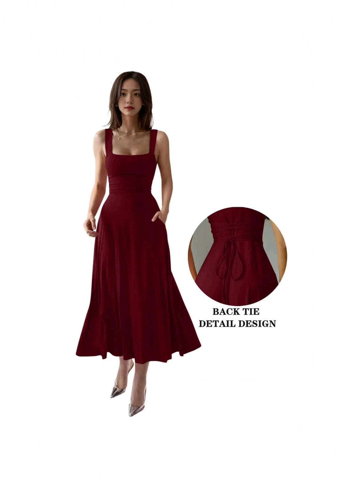Elegant Square Neck Chiffon Dress