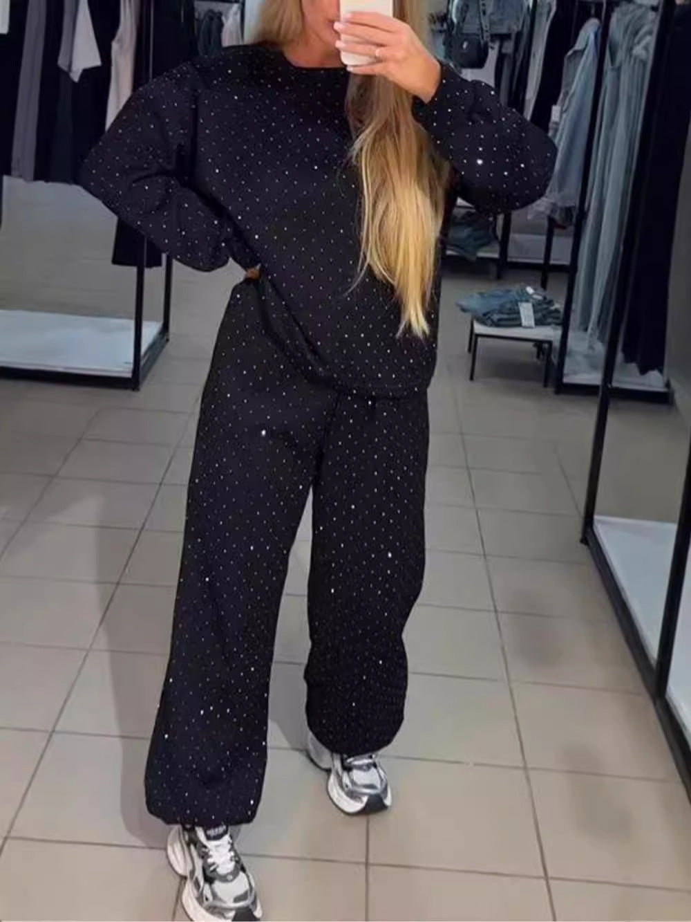 Women's Rhinestone Hoodie Jogger Set
